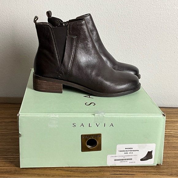 Salvia Rhonda Brown Leather Ankle Boots, New in Box - Picture 8 of 8